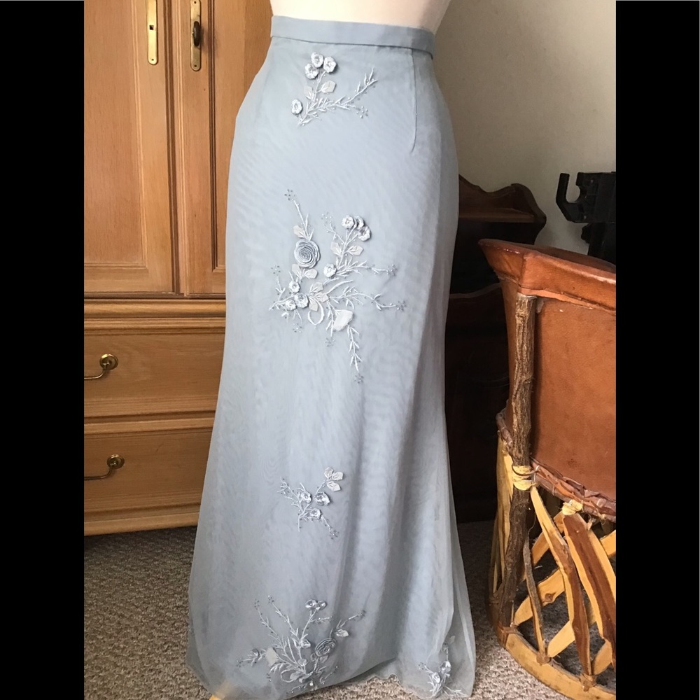 Elegant Blue Embroidered Maxi Skirt